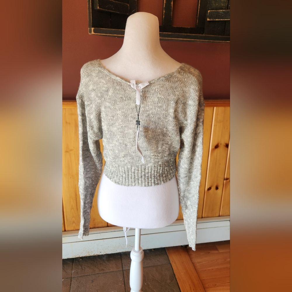 NWT BCBGeneration Twist Tie Cropped Sweater Heather Grey Size XXS - Picture 5 of 13